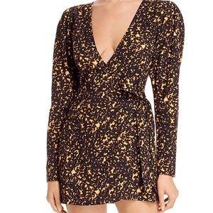 Nwot WeWoreWhat Brown & Black Abstract Print Blanca Wrap Mini Dress US L
